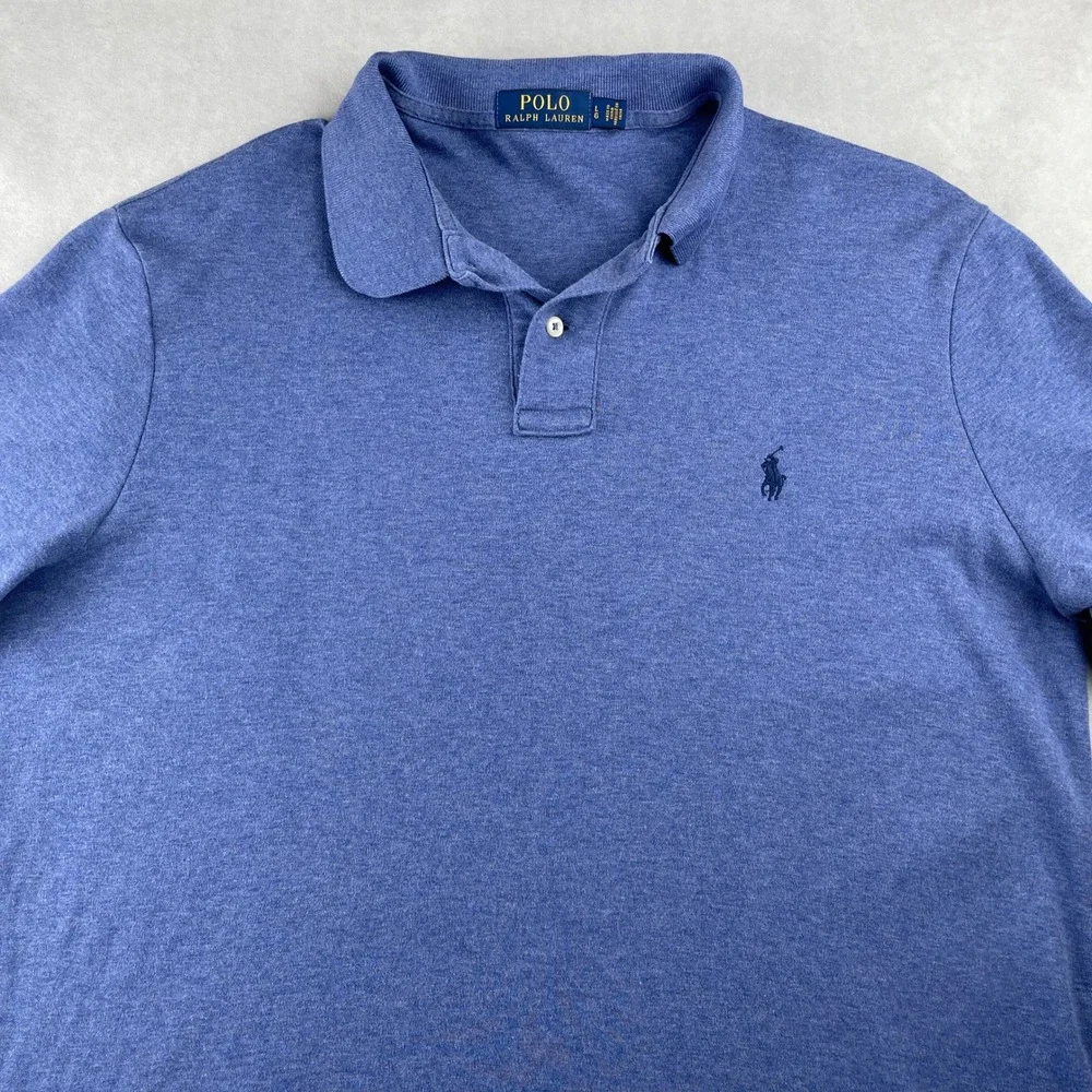 Polo Ralph Lauren Men L Blue Heathered Short Sleeve Polo Shirt Pony Preppy Daily